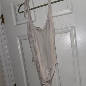 Shade & Shore Cream Ribbed One Piece Swimsuit